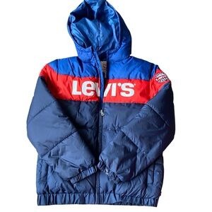 Blue and red Levi’s winter coat.